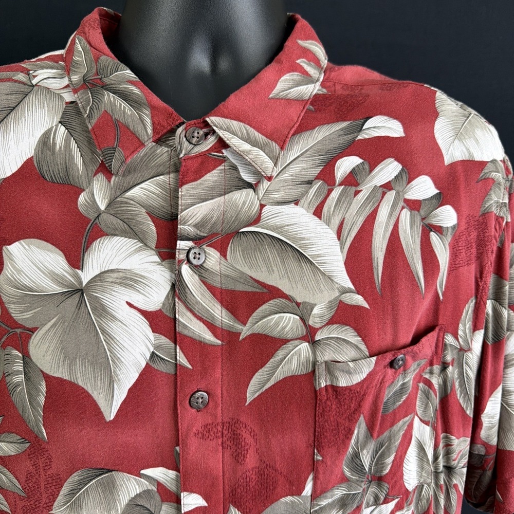 Campia Moda Men Button Up Shirt XXL Red Hawaiian Rayon Short Sleeve Collar CAMP